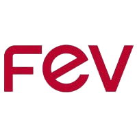Logo FEV en rouge, fond transparent.